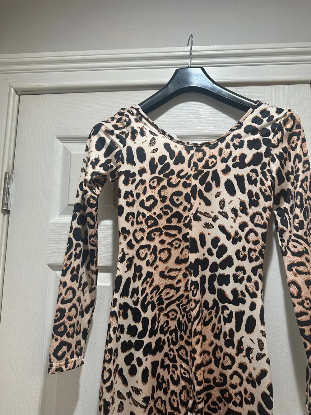 Leopard Print Long Sleeve Jumpsuit - Beige & Black